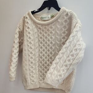 Blarney Kid's Cream Cable Knit Irish Sweater 100% Merino Wool Size 6/7